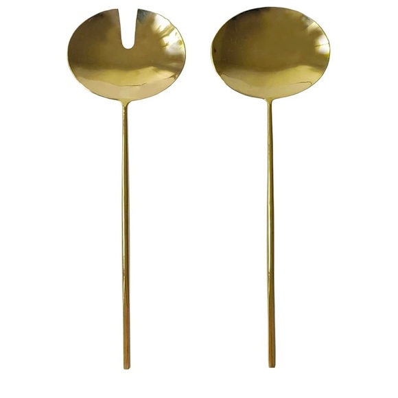 Godinger Salad Server Fork Spoon Set Gold Oval Design - Picture 1 of 1